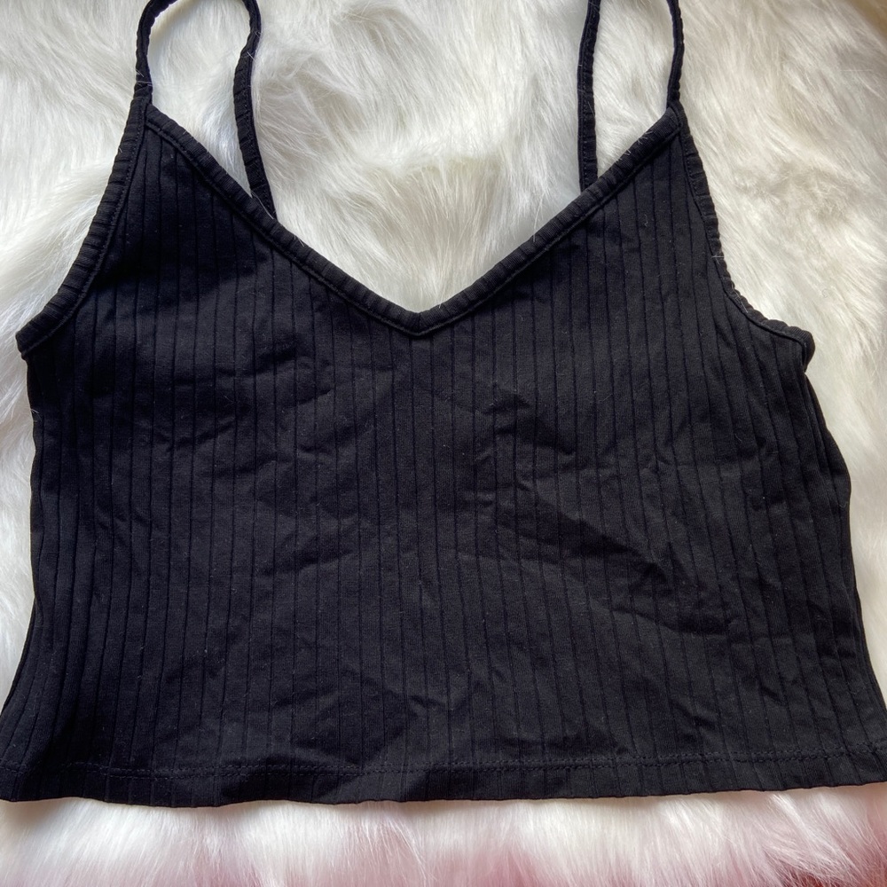 Black Ribbed Crop Tank Top / Relaxed Fit